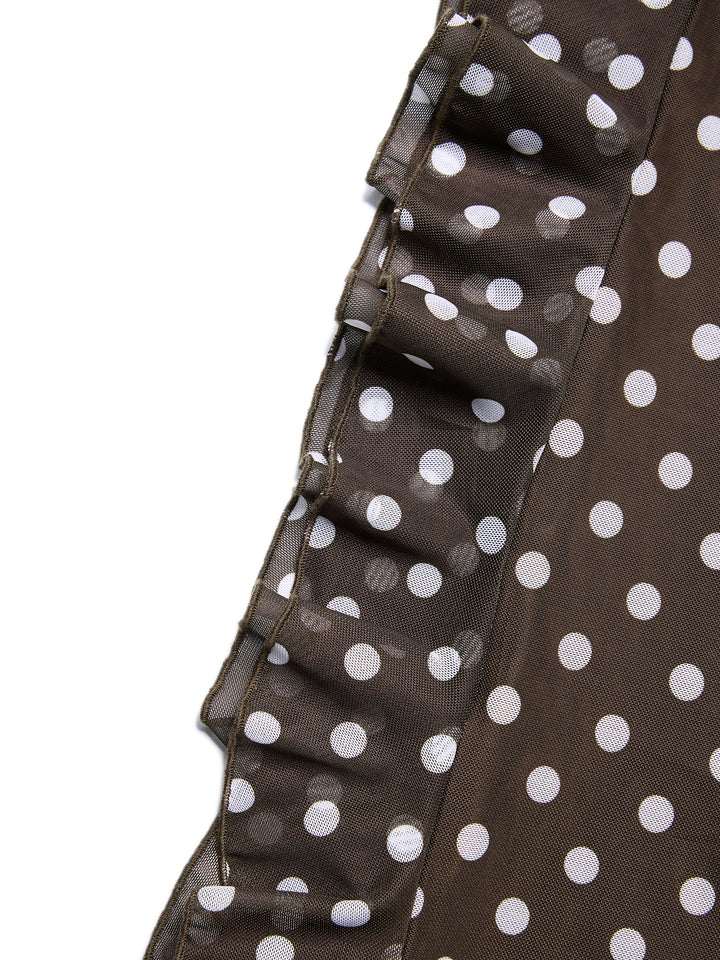 Mesh Elegant Polka Dot Backless Bow Ruffle Tied A Line Mini Dress