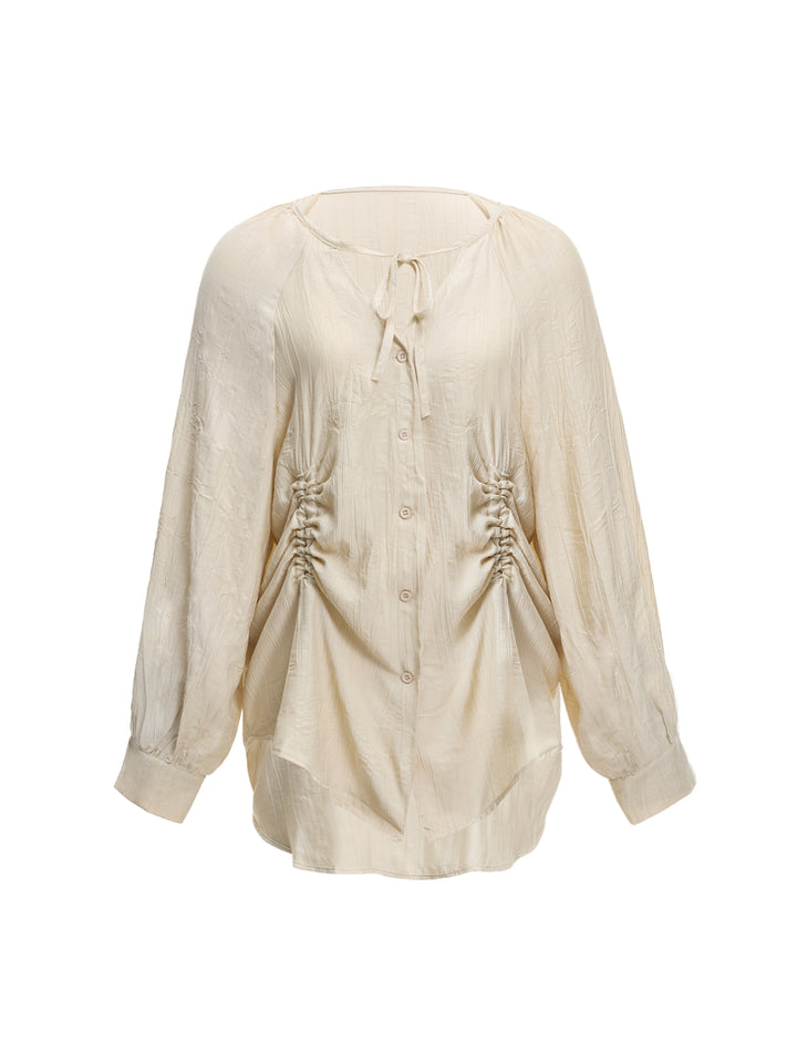 Boho Drawstring V neck Raglan Sleeve Women Blouses