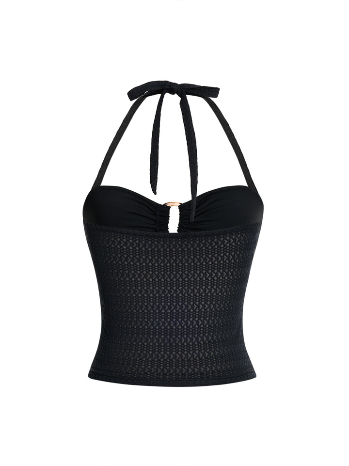 Boho Plain Ruched Tied Halter Cami Tops