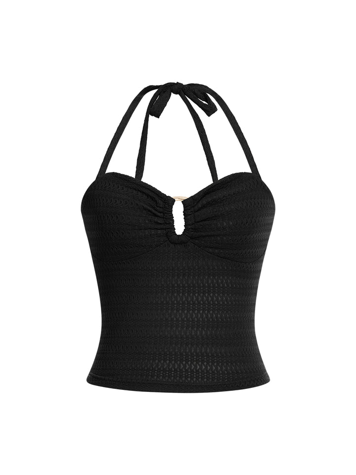 Boho Plain Ruched Tied Halter Cami Tops